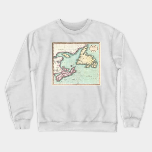 Vintage Map of Nova Scotia and Newfoundland (1807) Crewneck Sweatshirt by Bravuramedia